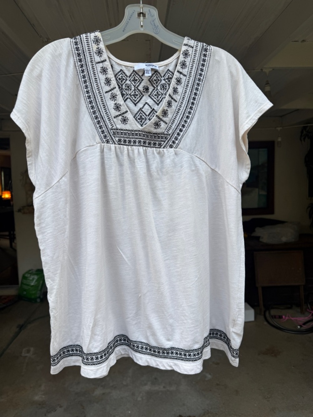 Sonoma White Tunic with Black Geometric Embroidery